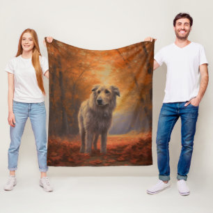 Wolfhound in Autumn Leaves Fall Inspire Fleece Blanket