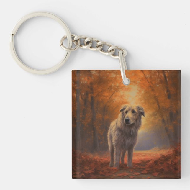 Wolfhound in Autumn Leaves Fall Inspire  Key Ring (Front)