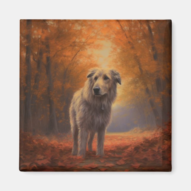 Wolfhound in Autumn Leaves Fall Inspire  Magnet (Front)