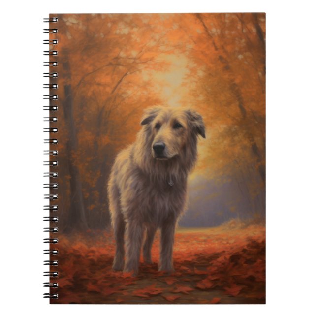 Wolfhound in Autumn Leaves Fall Inspire  Notebook (Front)