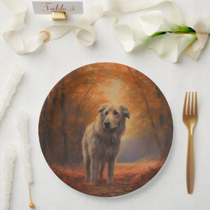 Wolfhound in Autumn Leaves Fall Inspire Paper Plate