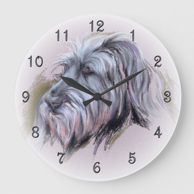 Wolfhound Pastel Portrait Large Clock (Front)