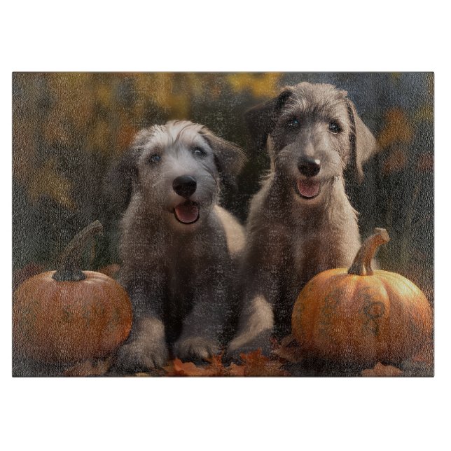 Wolfhound  Puppy Autumn Delight Pumpkin Cutting Board (Front)