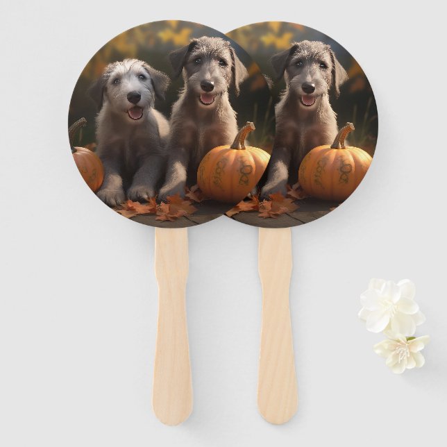 Wolfhound  Puppy Autumn Delight Pumpkin Hand Fan (Front and Back)