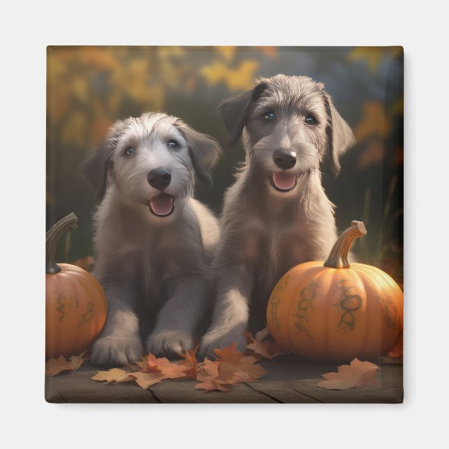 Wolfhound  Puppy Autumn Delight Pumpkin Magnet (Front)