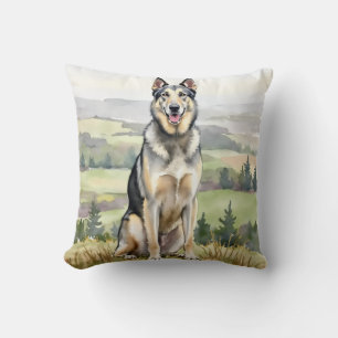 Wolfhound Watercolor Mist Landscape Art Cushion