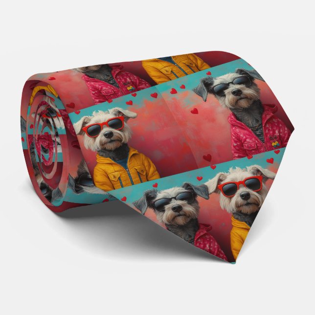 Wolfhound with Heart Roses Valentine's Day Tie (Rolled)