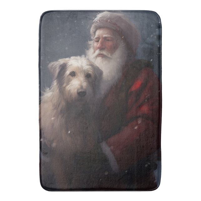 Wolfhound With Santa Claus Festive Christmas Bath Mat (Front Vertical)