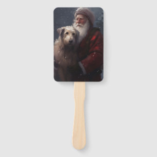Wolfhound With Santa Claus Festive Christmas Hand Fan