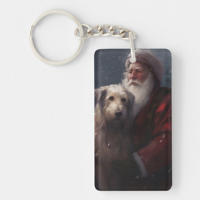 Wolfhound With Santa Claus Festive Christmas Key Ring (Front)