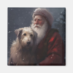 Wolfhound With Santa Claus Festive Christmas Magnet