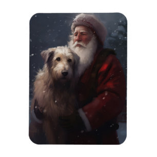 Wolfhound With Santa Claus Festive Christmas Magnet