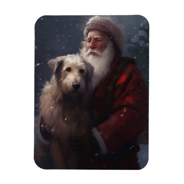 Wolfhound With Santa Claus Festive Christmas Magnet (Vertical)