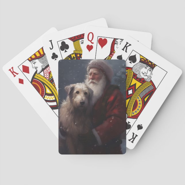 Wolfhound With Santa Claus Festive Christmas Playing Cards (Back)