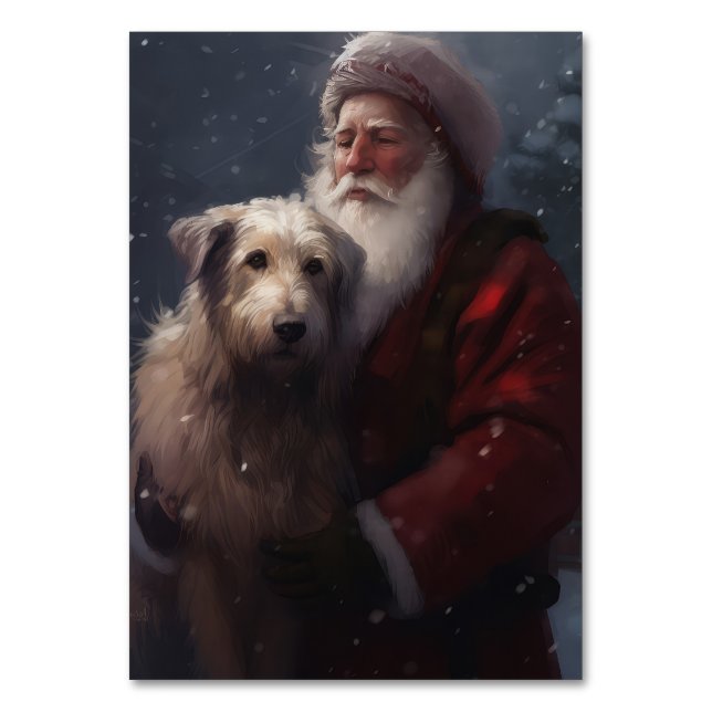 Wolfhound With Santa Claus Festive Christmas Table Number (Front)