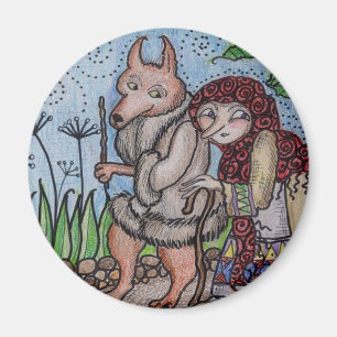 Wolfie Goes For a Walk Ukrainian Folk Art Magnet
