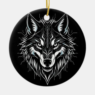Wolf's head art ceramic ornament