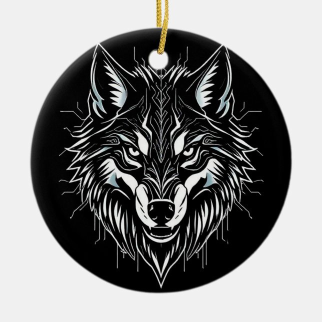 Wolf's head art ceramic ornament (Front)