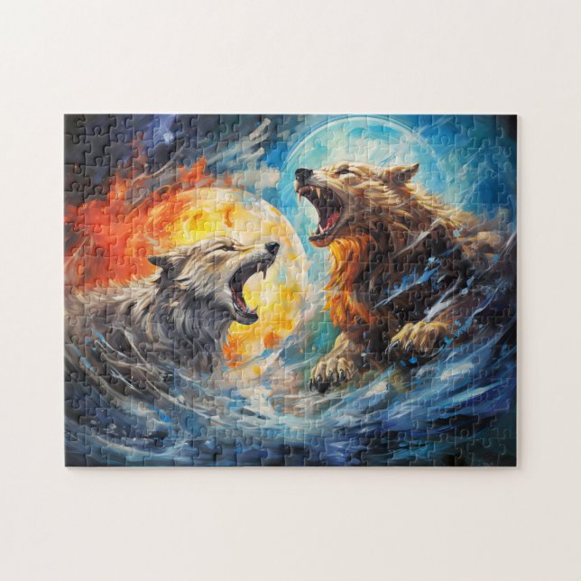 Wolfs Sköll and Hati hunting moon and sun Jigsaw Puzzle (Horizontal)