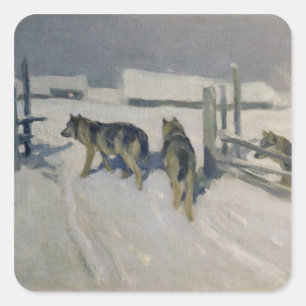 Wolfs, Winter Night, c.1910 Square Sticker