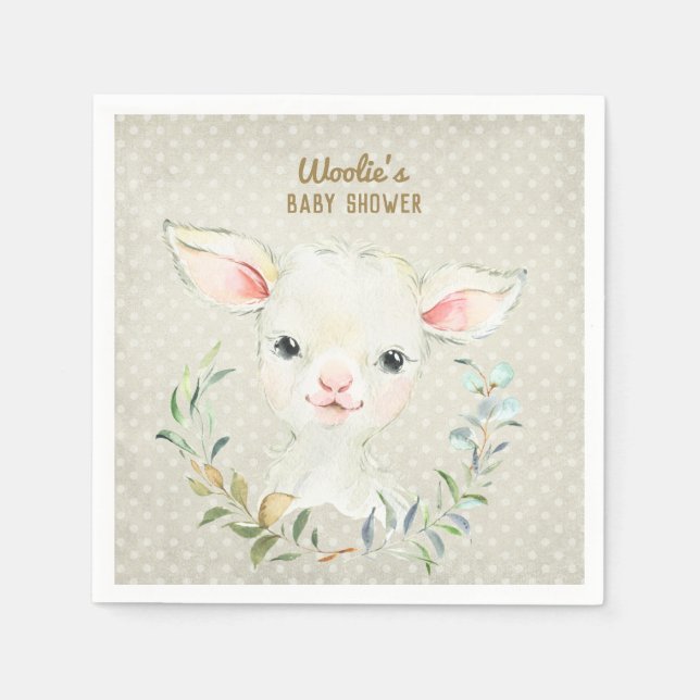 Wollie Lambert Cute Lamb Napkin - Baby Shower (Front)