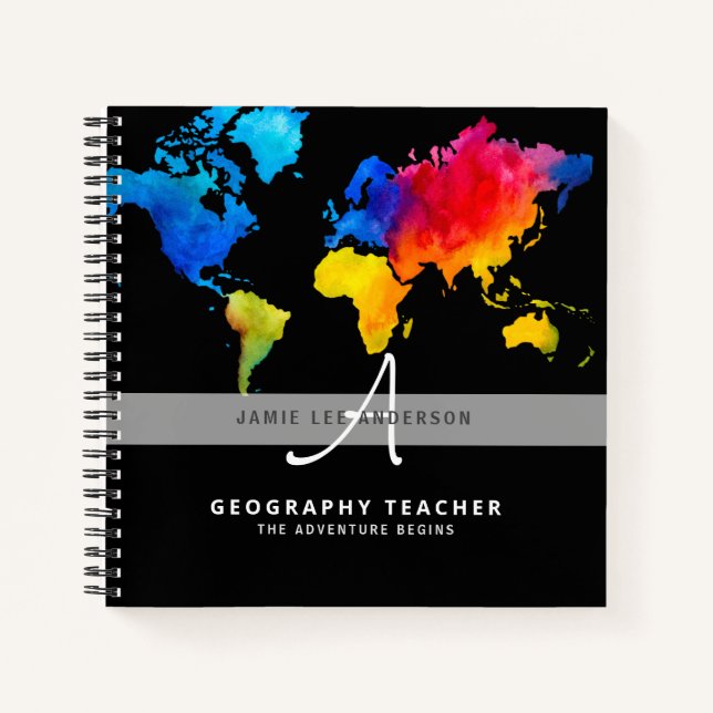Wolrd Map GEOGRAPHY TEACHER Monogram Journal (Front)