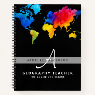 Wolrd Map GEOGRAPHY TEACHER Monogram Journal
