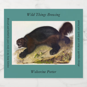 Wolverine or Wolverene (Gulo gulo) by Audubon Beer Bottle Label