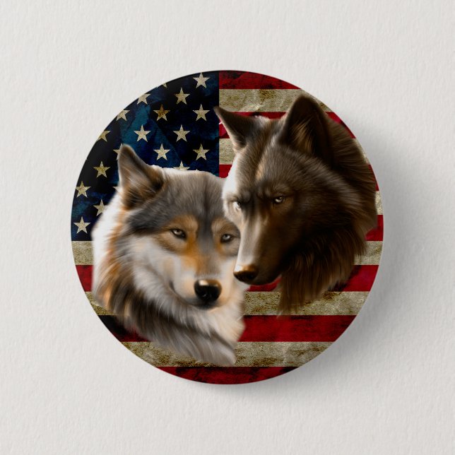 Wolves  American Flag 6 Cm Round Badge (Front)