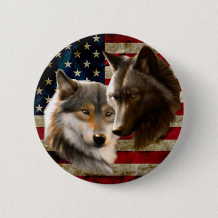 Wolves  American Flag 6 Cm Round Badge