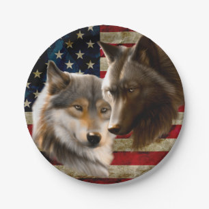Wolves American Flag Paper Plate