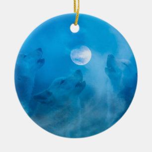 Wolves and Moon Native American Gifts Ceramic Ornament