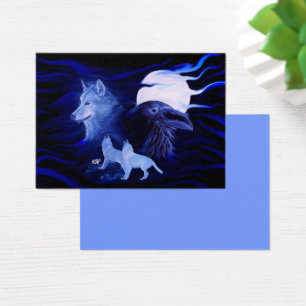 Wolves and Raven with full moon