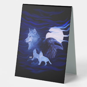 Wolves and Raven with full moon