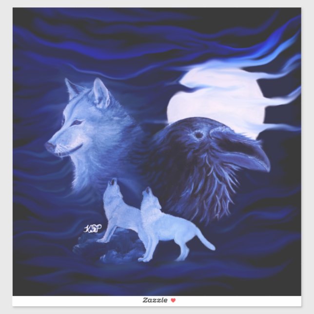 Wolves and Raven with full moon (Sheet)