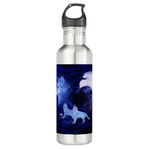 Wolves and Raven with full moon 710 Ml Water Bottle