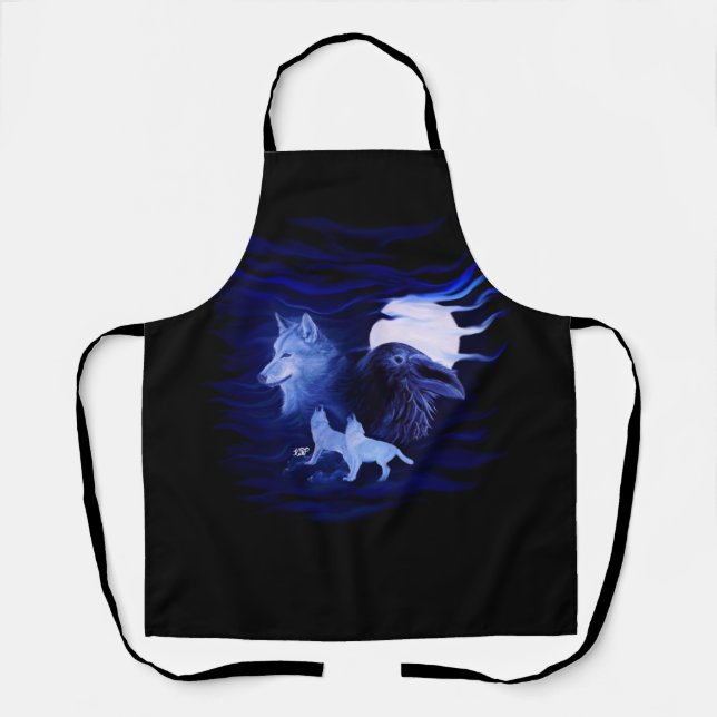 Wolves and Raven with full moon Apron (Front)