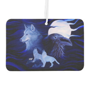 Wolves and Raven with full moon Car Air Freshener