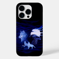 Wolves and Raven with full moon