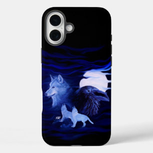 Wolves and Raven with full moon iPhone 16 Plus Case