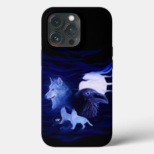 Wolves and Raven with full moon iPhone 13 Pro Case