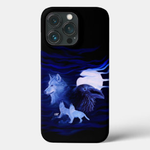 Wolves and Raven with full moon iPhone 13 Pro Case