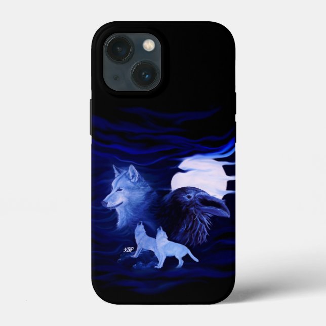 Wolves and Raven with full moon Case-Mate iPhone Case (Back)