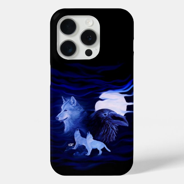 Wolves and Raven with full moon Case-Mate iPhone Case (Back)