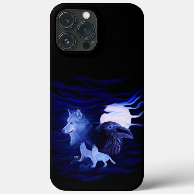 Wolves and Raven with full moon Case-Mate iPhone Case (Back)