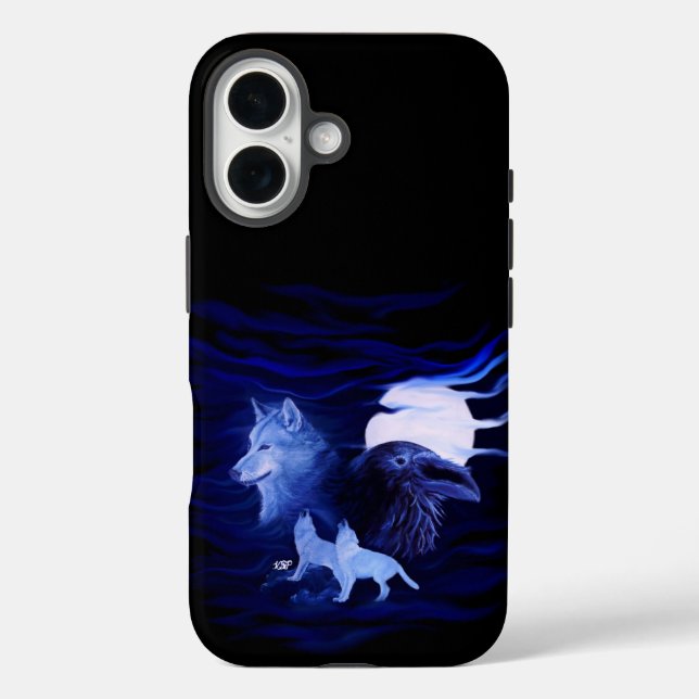 Wolves and Raven with full moon Case-Mate iPhone Case (Back)