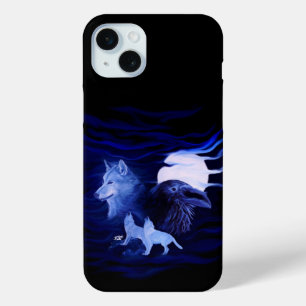 Wolves and Raven with full moon iPhone 15 Mini Case