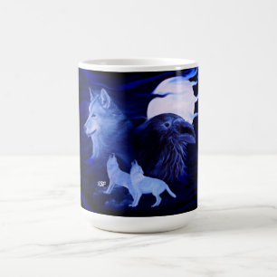 Wolves and Raven with full moon Coffee Mug