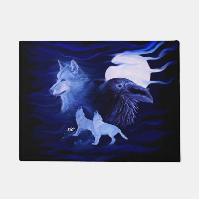 Wolves and Raven with full moon Doormat (Front)