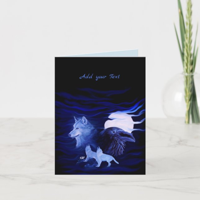 Wolves and Raven with full moon Invitation (Front)